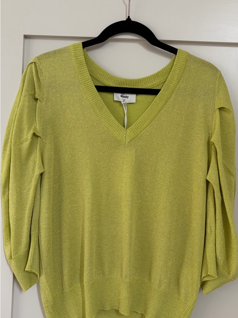 Sparkle Green V-Neck Puff Sleeve Sweater - Picture 3 of 7